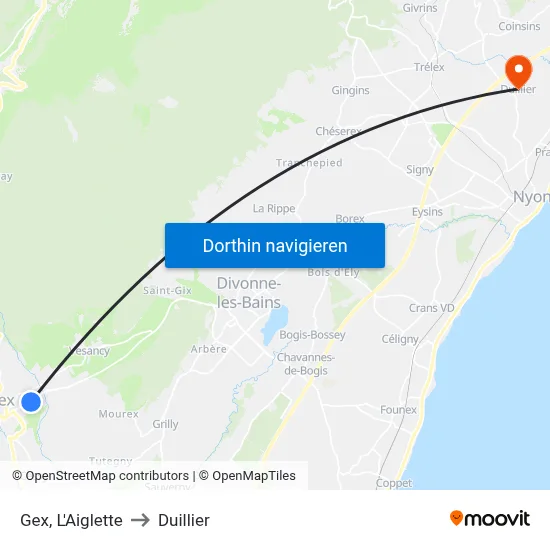Gex, L'Aiglette to Duillier map