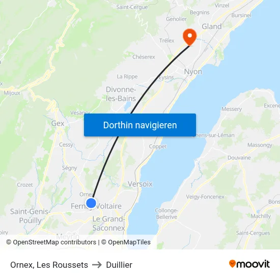Ornex, Les Roussets to Duillier map