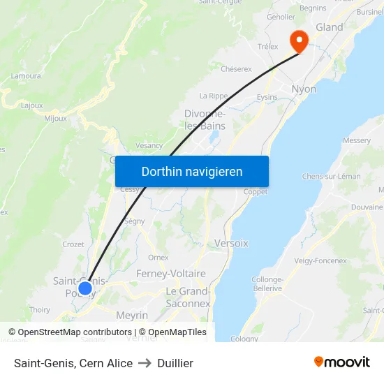 Saint-Genis, Cern Alice to Duillier map
