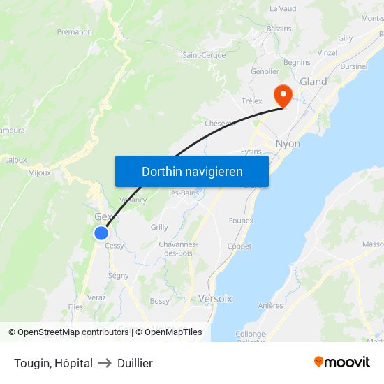 Tougin, Hôpital to Duillier map