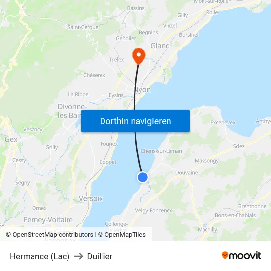 Hermance (Lac) to Duillier map