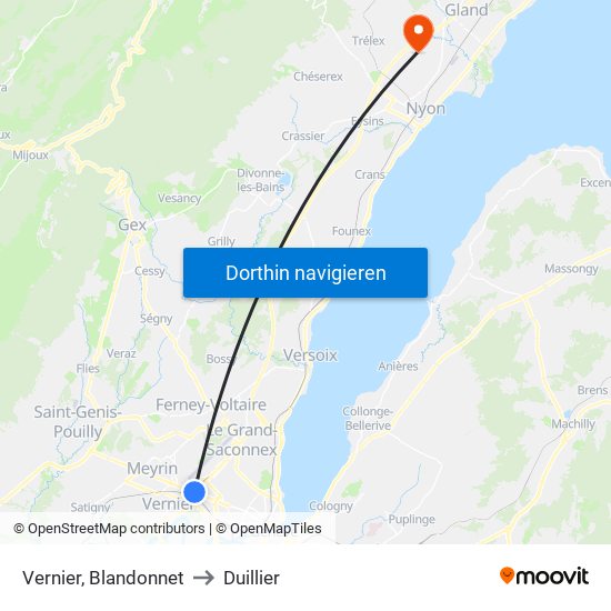 Vernier, Blandonnet to Duillier map