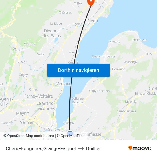 Chêne-Bougeries,Grange-Falquet to Duillier map