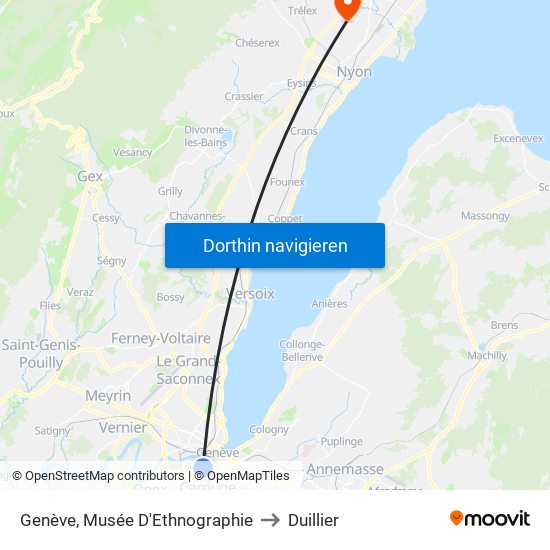 Genève, Musée D'Ethnographie to Duillier map