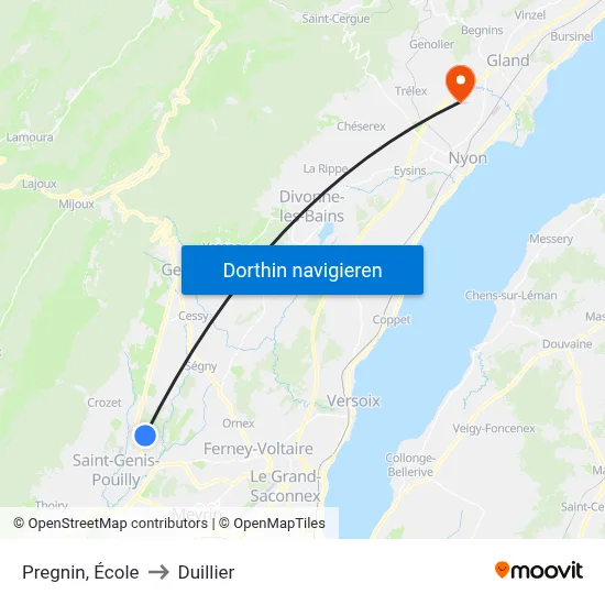 Pregnin, École to Duillier map
