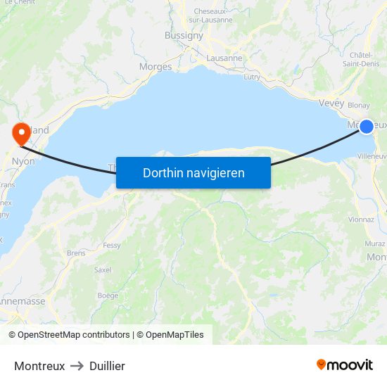 Montreux to Duillier map