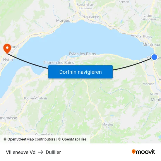 Villeneuve Vd to Duillier map