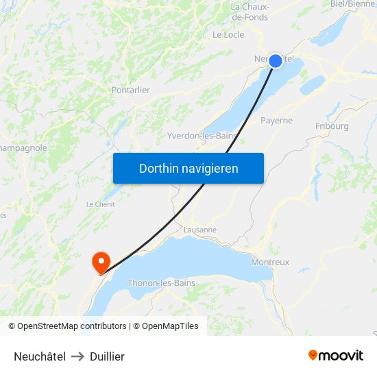 Neuchâtel to Duillier map