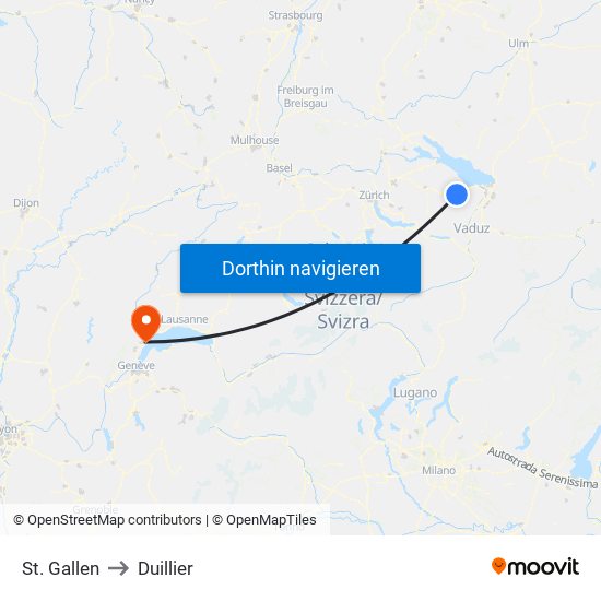 St. Gallen to Duillier map