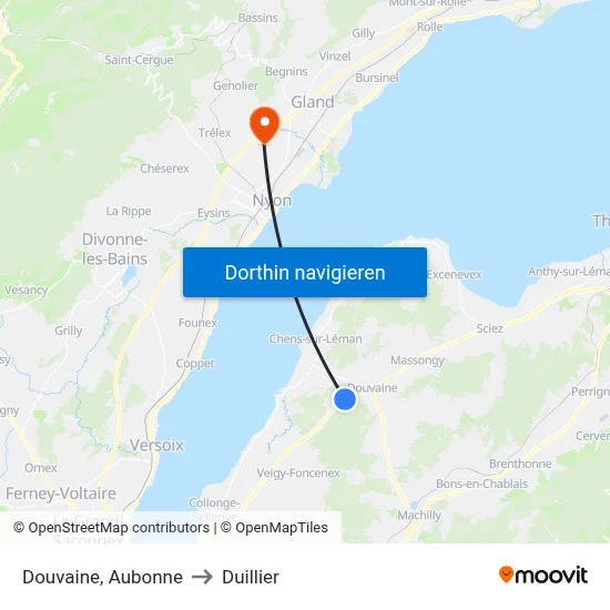 Douvaine, Aubonne to Duillier map