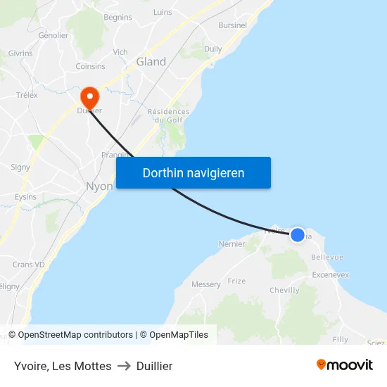 Yvoire, Les Mottes to Duillier map
