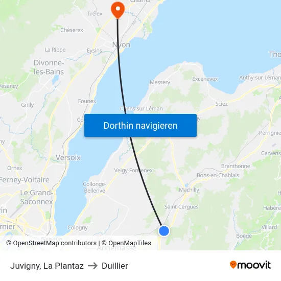 Juvigny, La Plantaz to Duillier map