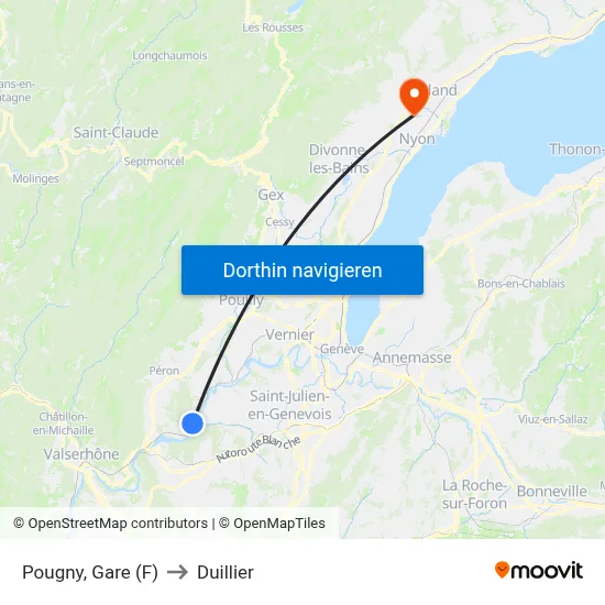 Pougny, Gare (F) to Duillier map