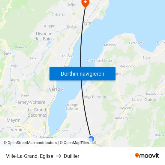 Ville-La-Grand, Eglise to Duillier map