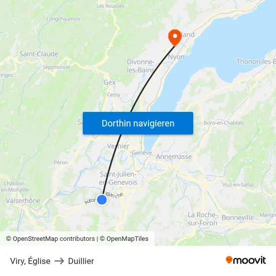 Viry, Église to Duillier map