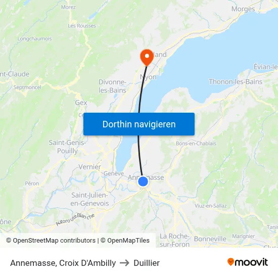 Annemasse, Croix D'Ambilly to Duillier map