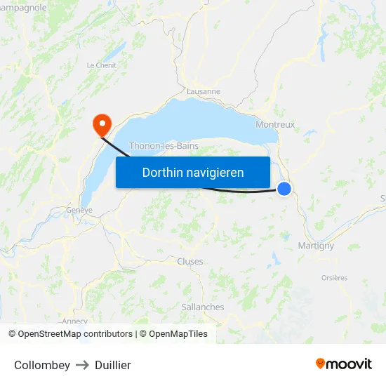 Collombey to Duillier map
