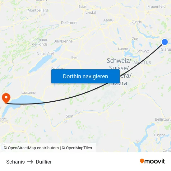 Schänis to Duillier map