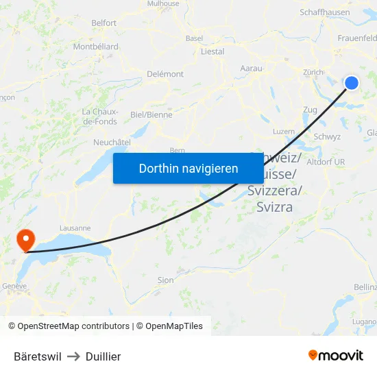 Bäretswil to Duillier map
