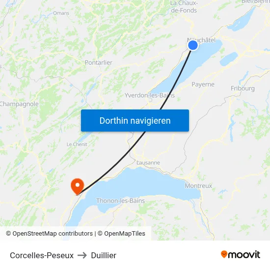 Corcelles-Peseux to Duillier map
