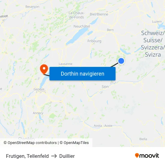 Frutigen, Tellenfeld to Duillier map