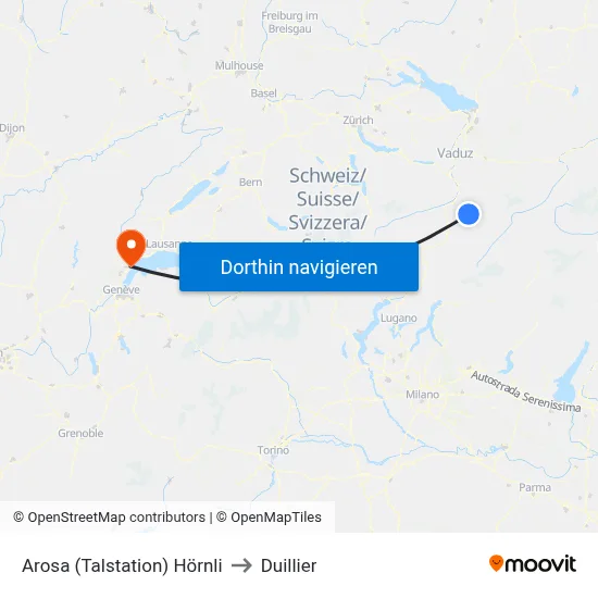 Arosa (Talstation) Hörnli to Duillier map