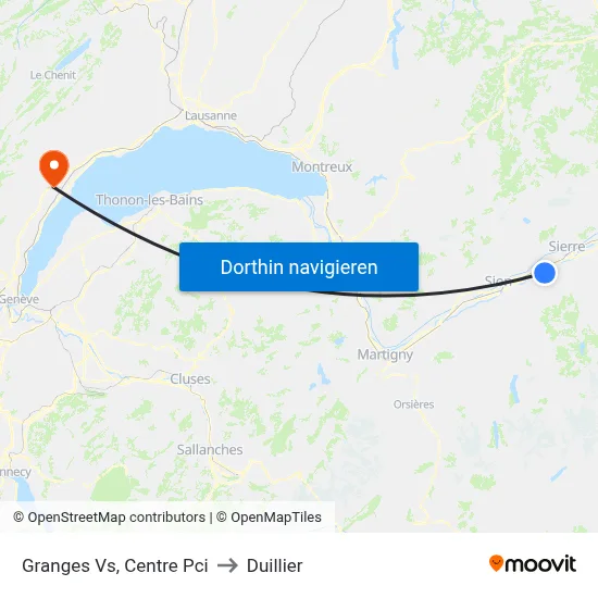Granges Vs, Centre Pci to Duillier map