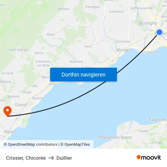 Crissier, Chicorée to Duillier map