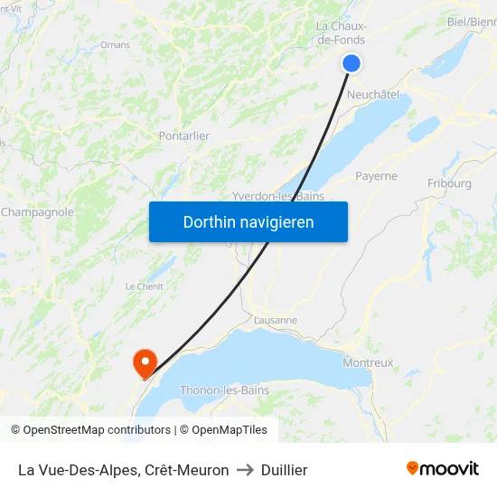 La Vue-Des-Alpes, Crêt-Meuron to Duillier map
