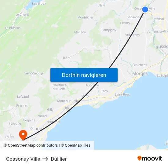 Cossonay-Ville to Duillier map