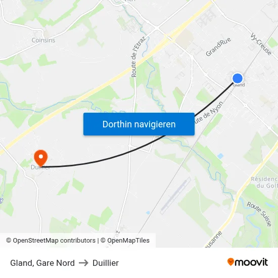 Gland, Gare Nord to Duillier map