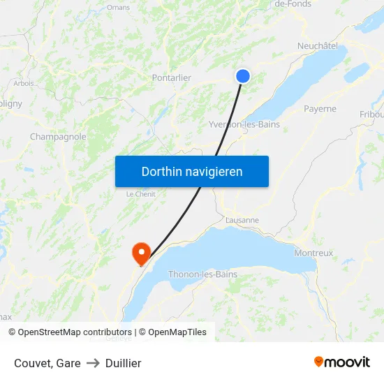 Couvet, Gare to Duillier map