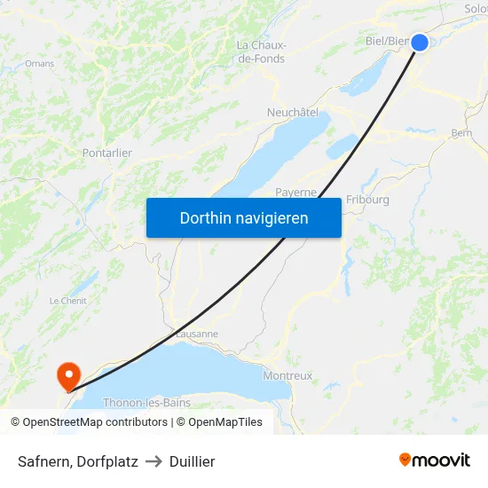Safnern, Dorfplatz to Duillier map