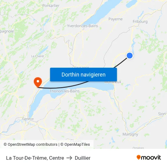 La Tour-De-Trême, Centre to Duillier map