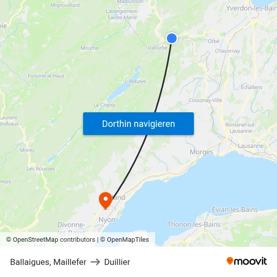 Ballaigues, Maillefer to Duillier map