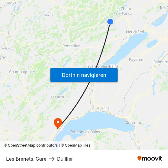 Les Brenets, Gare to Duillier map