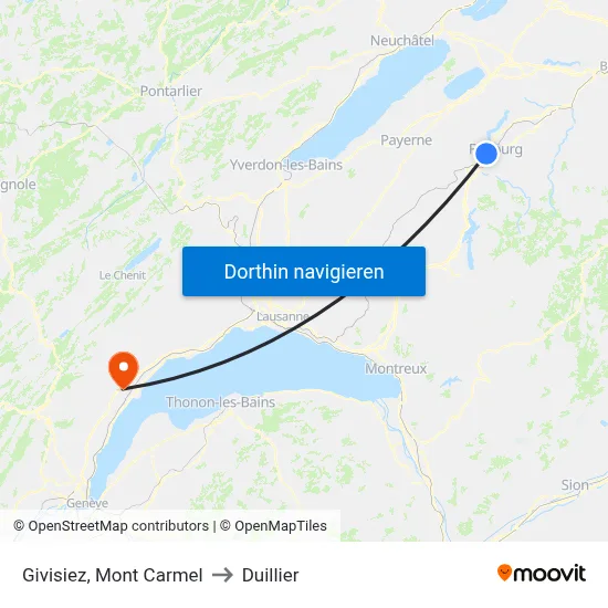 Givisiez, Mont Carmel to Duillier map