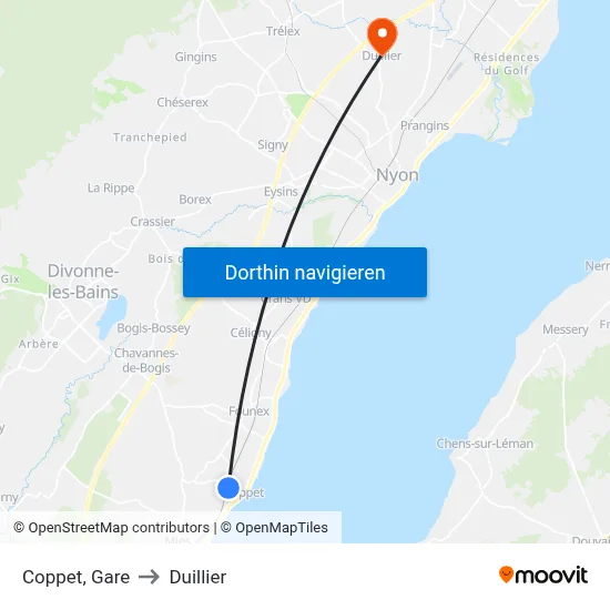 Coppet, Gare to Duillier map