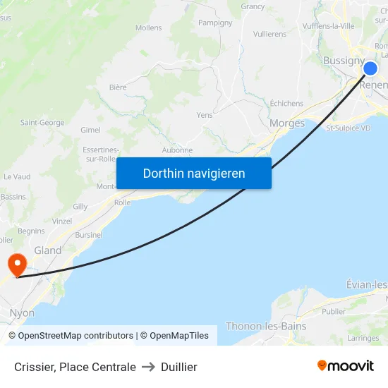 Crissier, Place Centrale to Duillier map