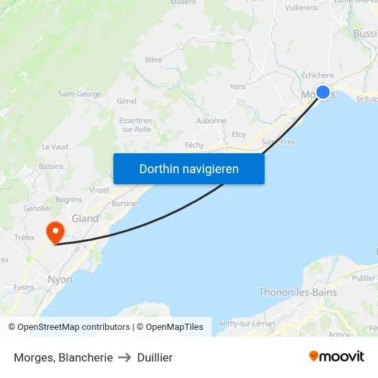 Morges, Blancherie to Duillier map