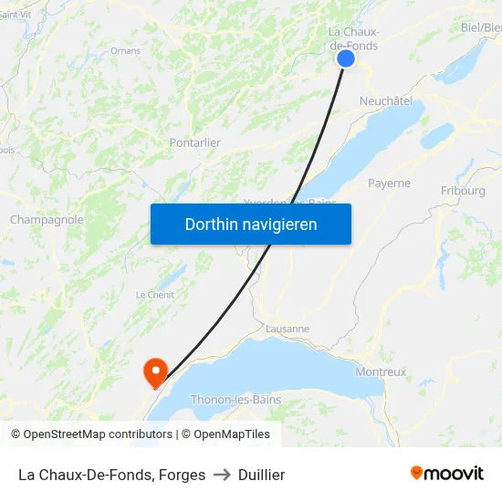 La Chaux-De-Fonds, Forges to Duillier map