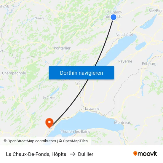 La Chaux-De-Fonds, Hôpital to Duillier map
