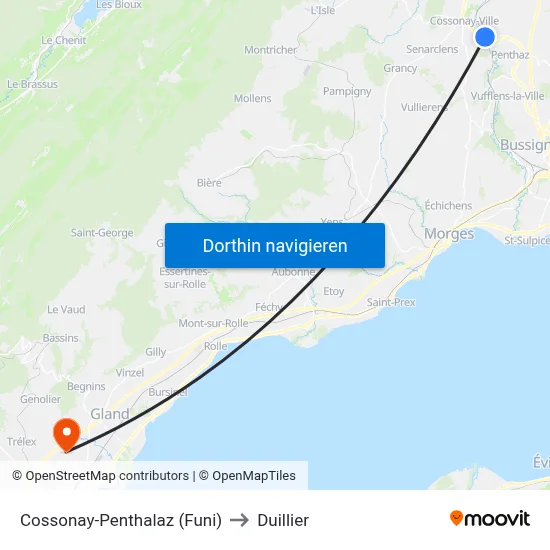 Cossonay-Penthalaz (Funi) to Duillier map