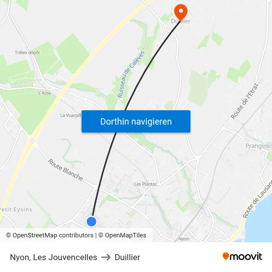 Nyon, Les Jouvencelles to Duillier map
