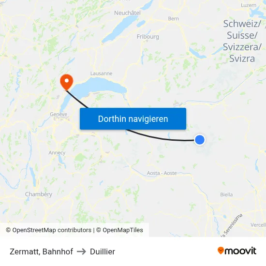 Zermatt, Bahnhof to Duillier map