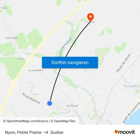 Nyon, Petite Prairie to Duillier map