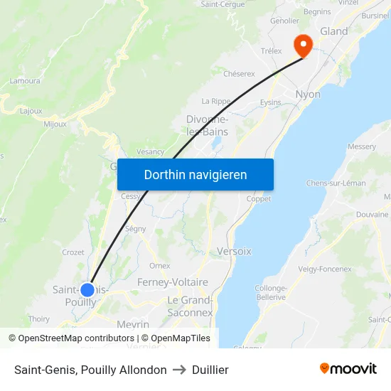 Saint-Genis, Pouilly Allondon to Duillier map
