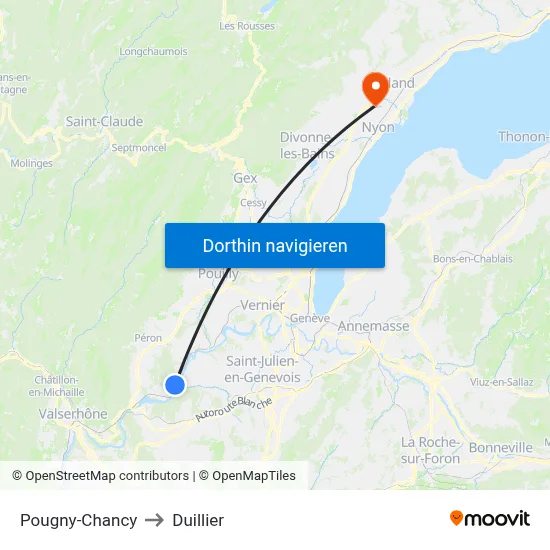 Pougny-Chancy to Duillier map