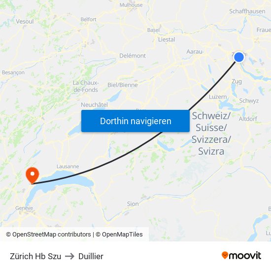 Zürich Hb Szu to Duillier map