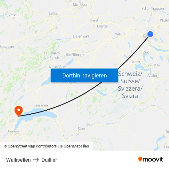 Wallisellen to Duillier map